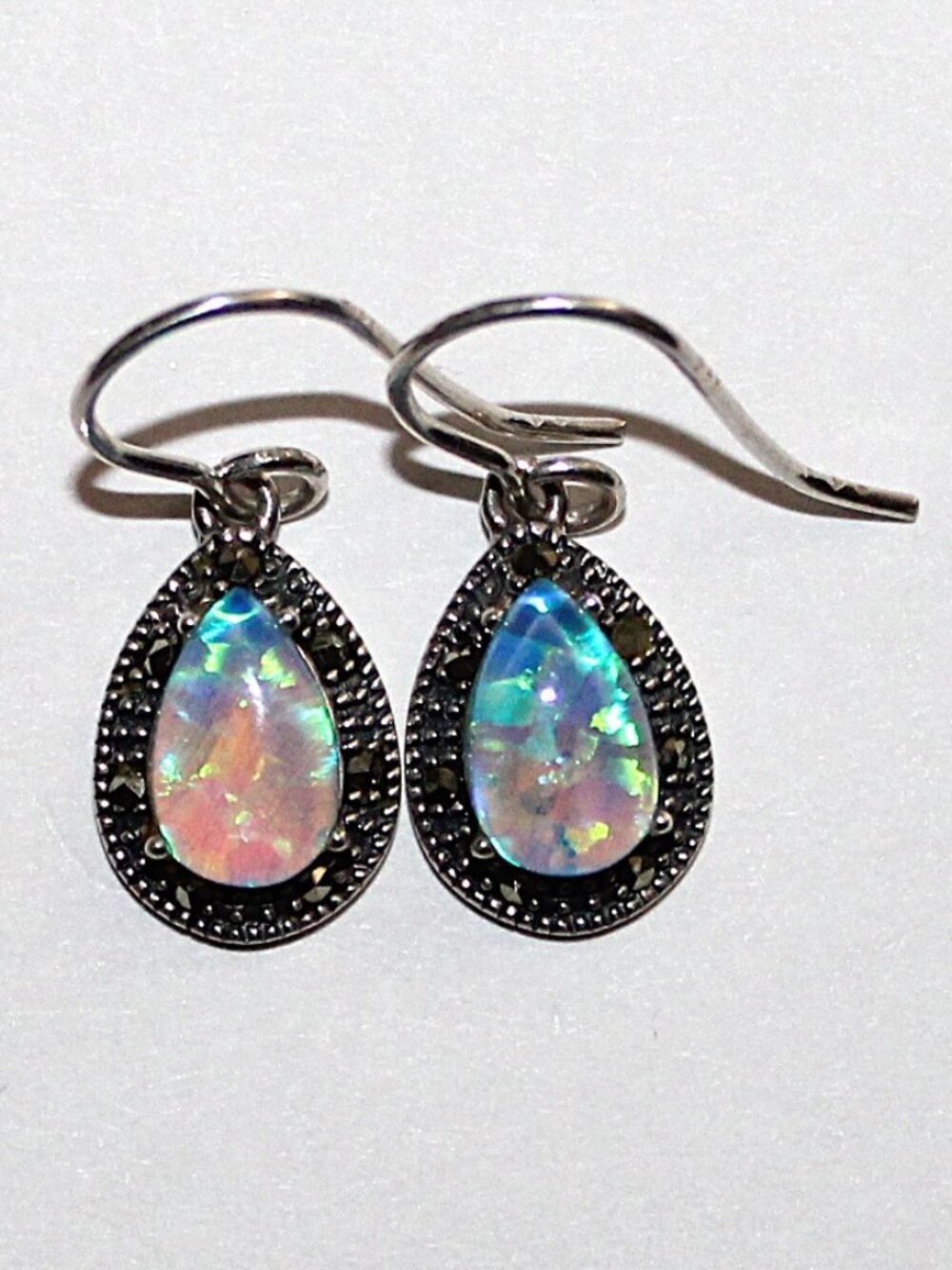 Sterling Silver SLC Created Opal & Marcasite Earrings